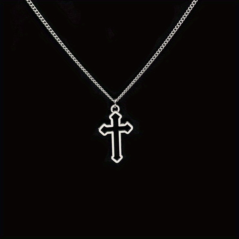 Image of 1pc Minimalist Fashion Cross Necklace For Men And Women, Trendy Niche Hip-hop Pendant, Student Sweatshirt Accessory, Sweater Chain, Cool Punk Personality, Vintage Style