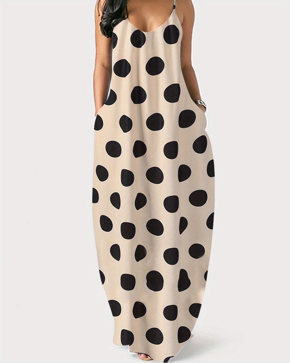 Polka Dot V Neck Dress Casual Sleeveless Maxi Dress - Temu Canada