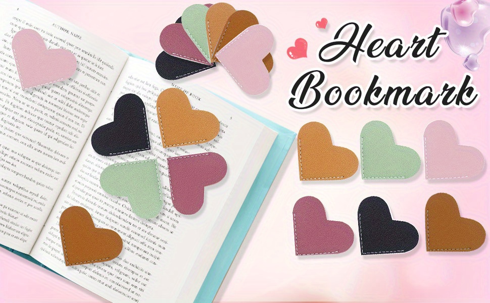 6 piezas de marcapáginas de corazón de cuero sintético, marcapáginas lindos  para mujeres, accesorios de lectura hechos a mano para amantes de la lectu