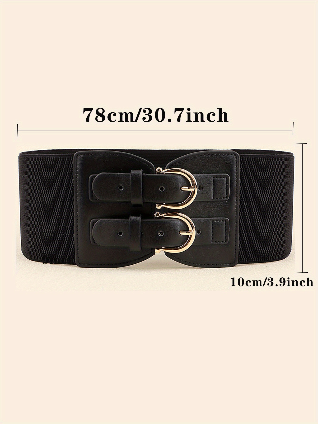 Double Buckle Wide Belt Vintage Elastic Solid Color - Temu Canada