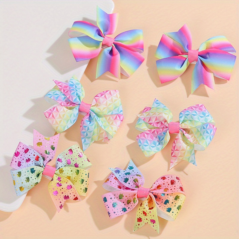 Hair Bow Set Rainbow Hair Bow Cartoon Sequin Hair Clips For Fashion School Girls  Hair Accessories