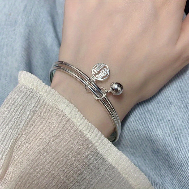 Double Ring Blessing Word Bell Bracelet