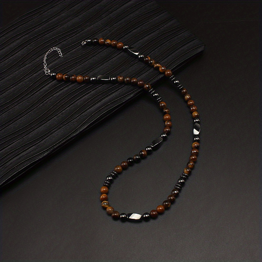 E-shop 6 Mm Natürliche Gelbe Tigerauge, Runde Perle, Schwarzer Gallstein, Vierseitige Perlen, Herren-Halskette, Perlenschmuck