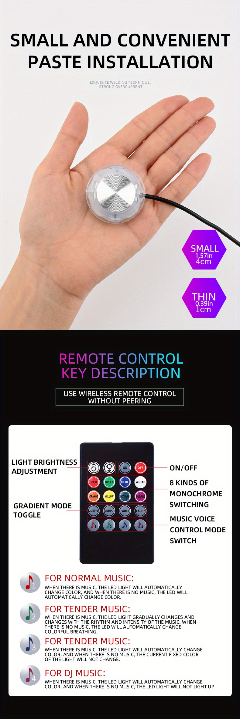 Car Led Voice Control Ambient Light 4 Colorful Rgb Car Foot - Temu
