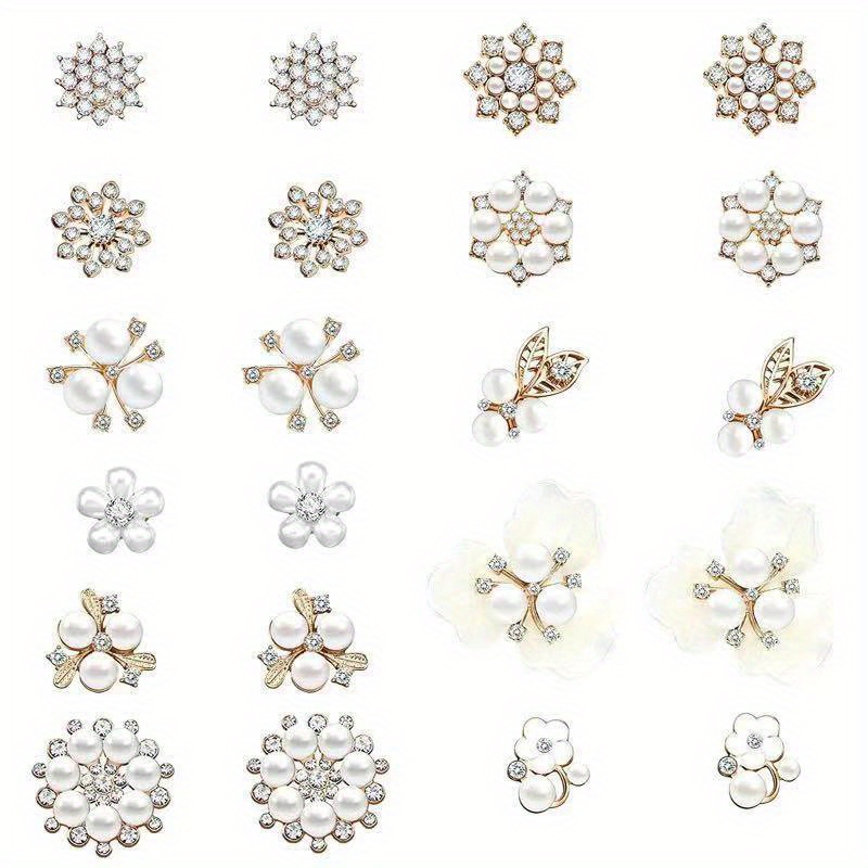 10 Pieces Rhinestone Buttons Embellishments Buttons Flatback Pearl Crystal  Rhinestone Flower Button Round Jewelry Making Wedding DIY Craft , Gold 