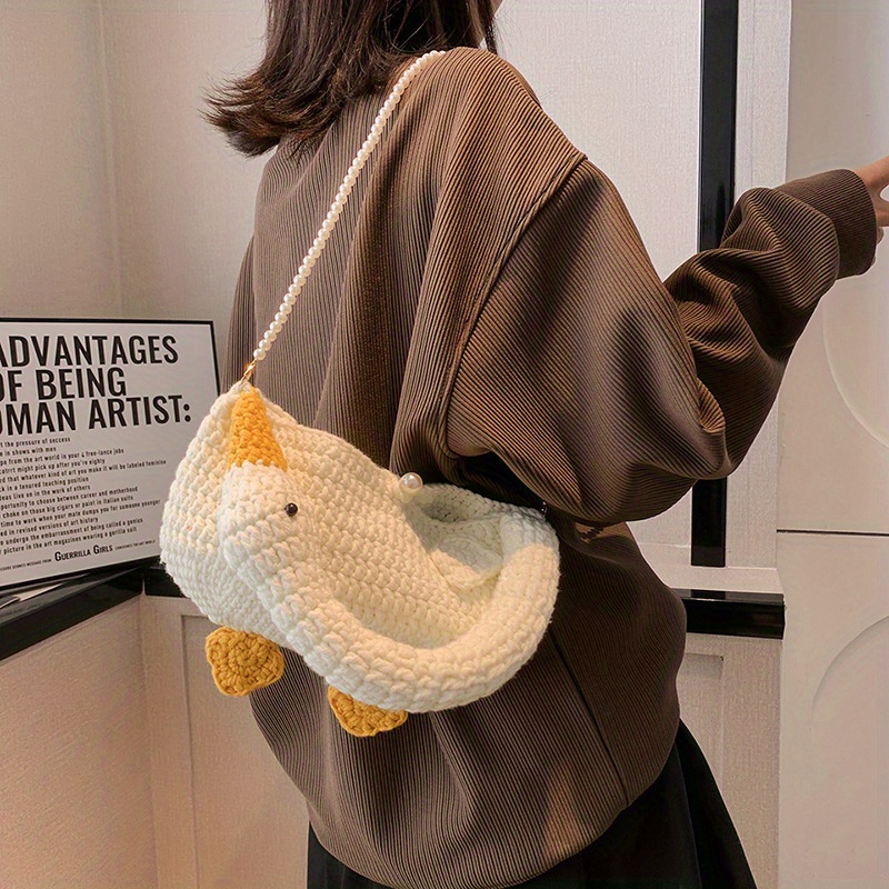 Women's Cute Cartoon Duck Shaped Crochet Crossbody Bag