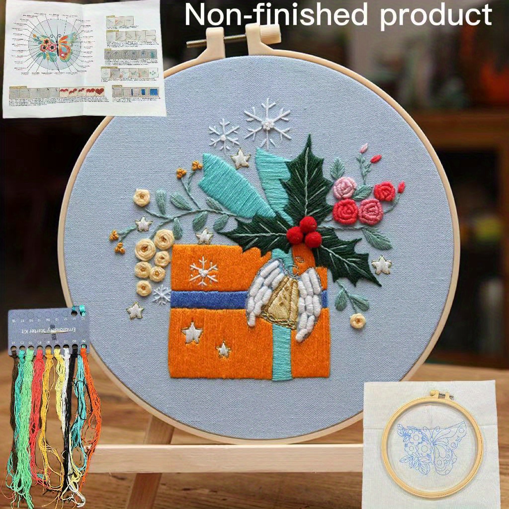 Louise Maelys Embroidery Starter Kit with 3 Embroidery Hoops for Adults  Funny Floral Wreath Pattern for