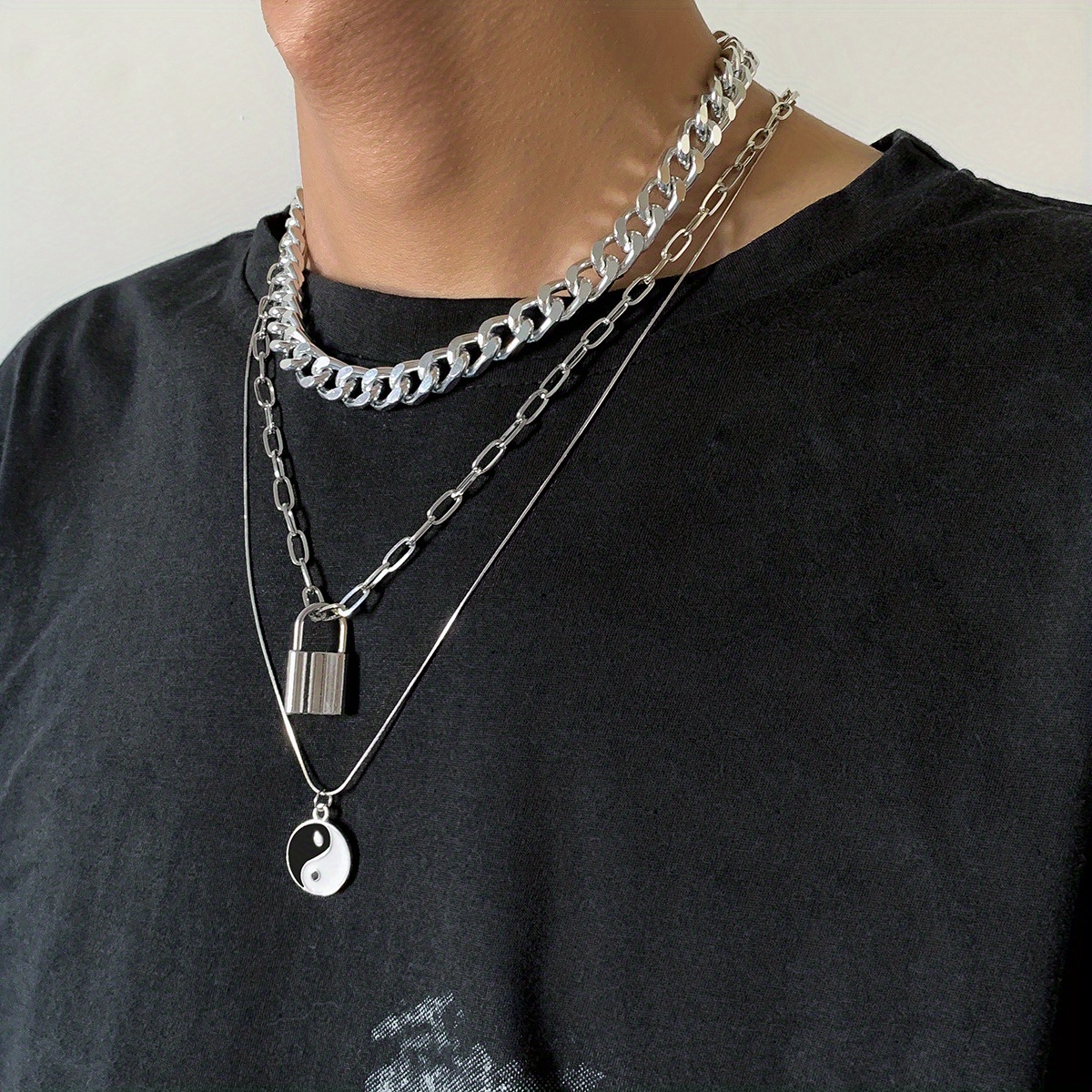 Hip Hop Men's Metal Padlock Pendant Thick Chain Link Necklace - Temu