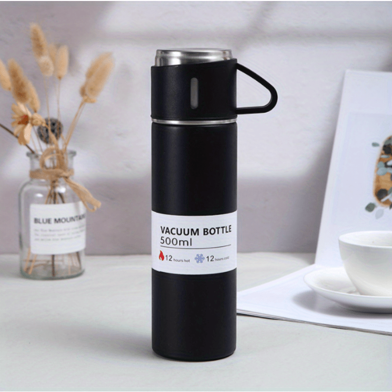 500ml/17.6oz Vacuum Insulated Flask Double Walled Vacuum Flask Stainless Steel Thermo Bottle with Cup for Coffee Tea Hot Drink and Cold Drink Travel