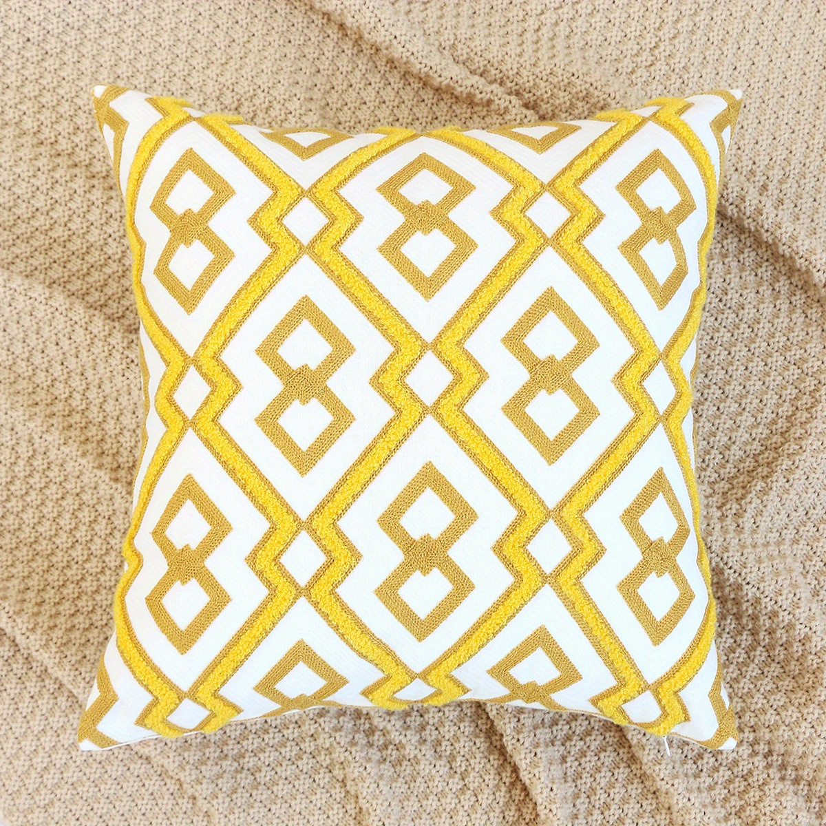 1pc Geometric Print Cushion Cover Without Filler, Modern Woven