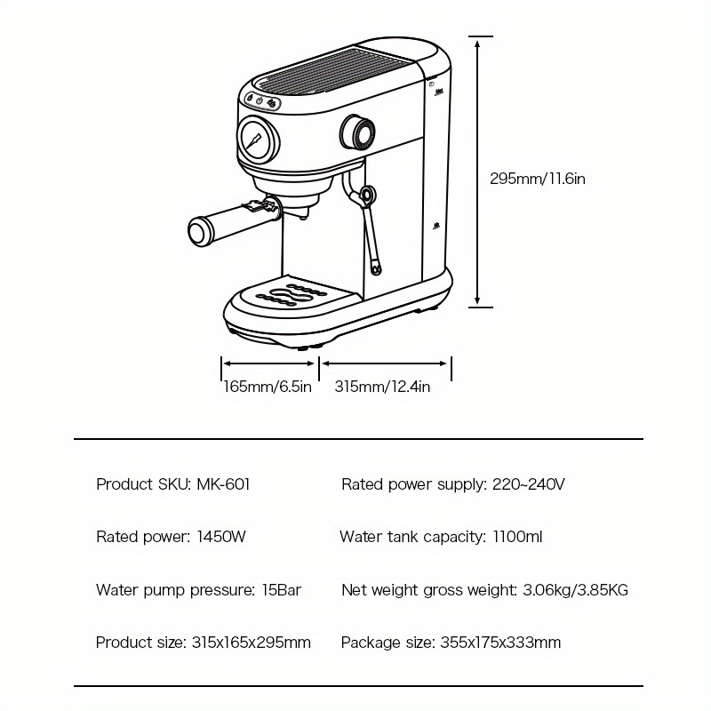 Cafelffe Professional Semi-Automatic Espresso Machine 20Bar with System, Water (Compatible with Italian Plug 220-240) - Heavy-Duty Commercial & Espresso Maker for Cappuccino, Latte, Macchiato -