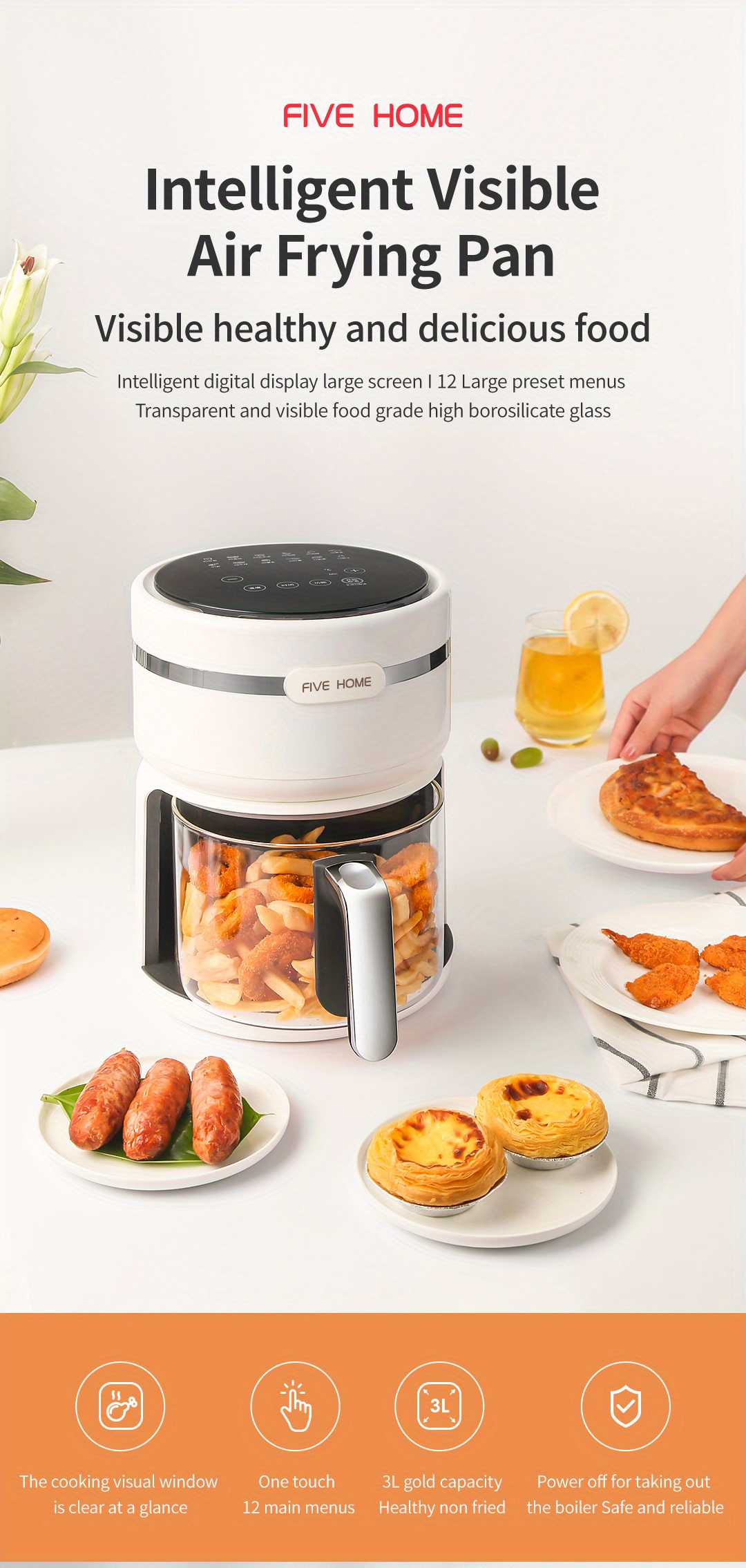 Five Hone Smart Air Fryer Electric Hot Air Fryer Oven Oilless Cooker
