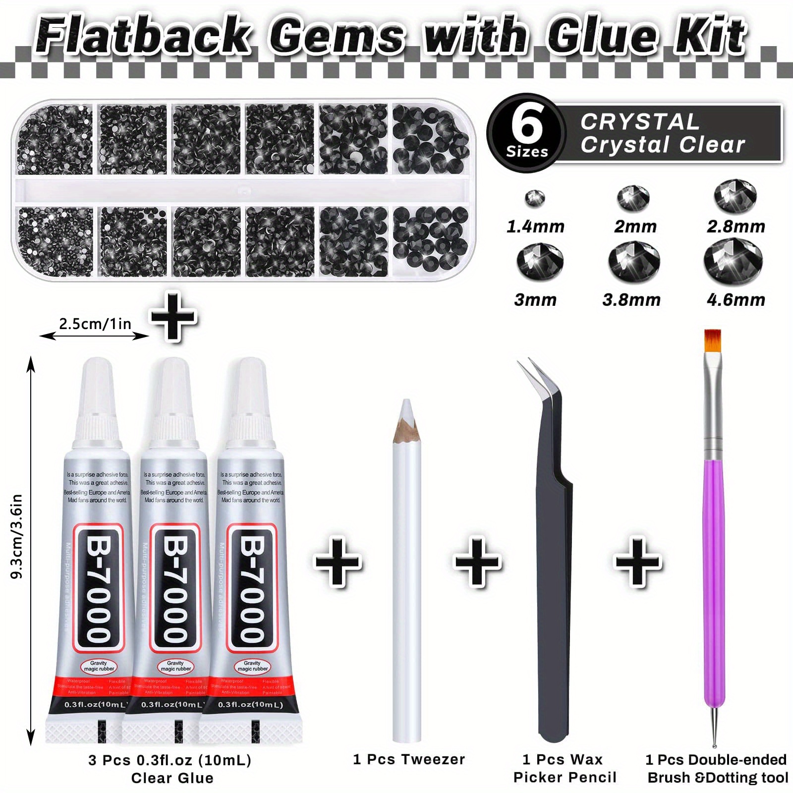 Rhinestones Glue Kit with Gems for Craft, 2100Pcs Crystal AB