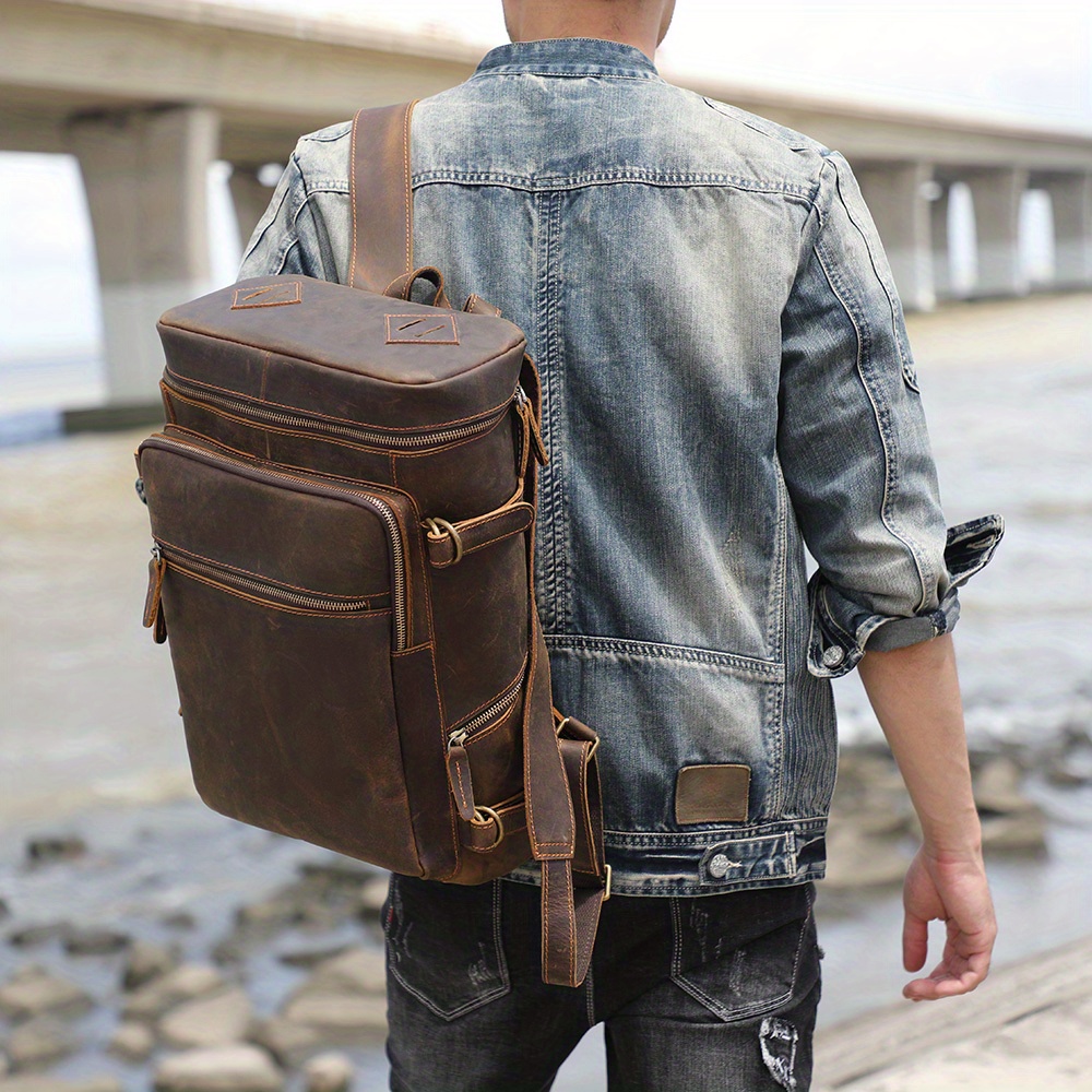 Men's Leather Backpack Shoulder Bag Weekender Travel School Laptop Bags  Daypack