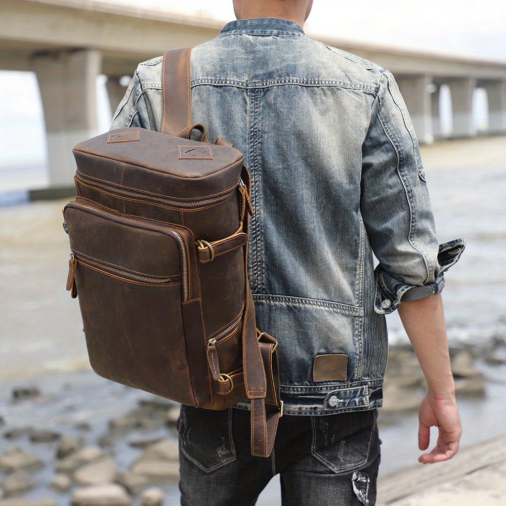 Genuine Leather Men Laptop Bag Travel Leather Backpack