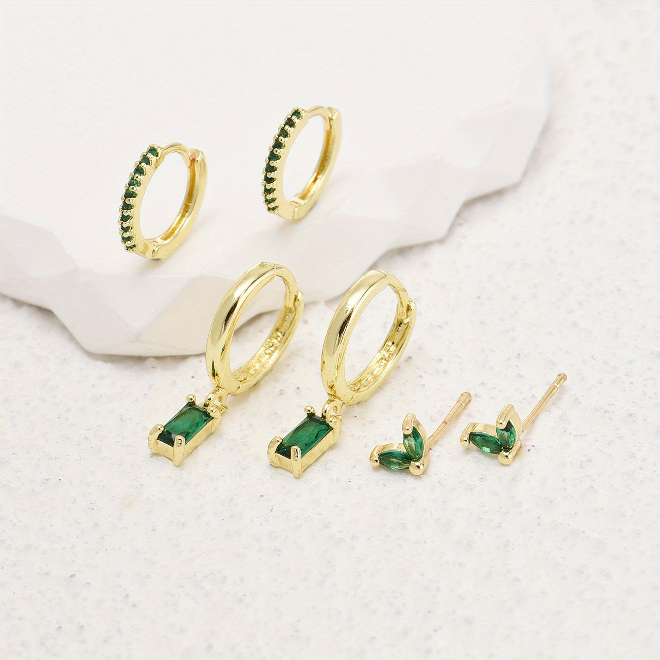 Image of 6pcs/set Vintage Elegant Green Synthetic Zirconia Earrings Geometric Pendant Earring Set Boutique Jewelry Jewelry