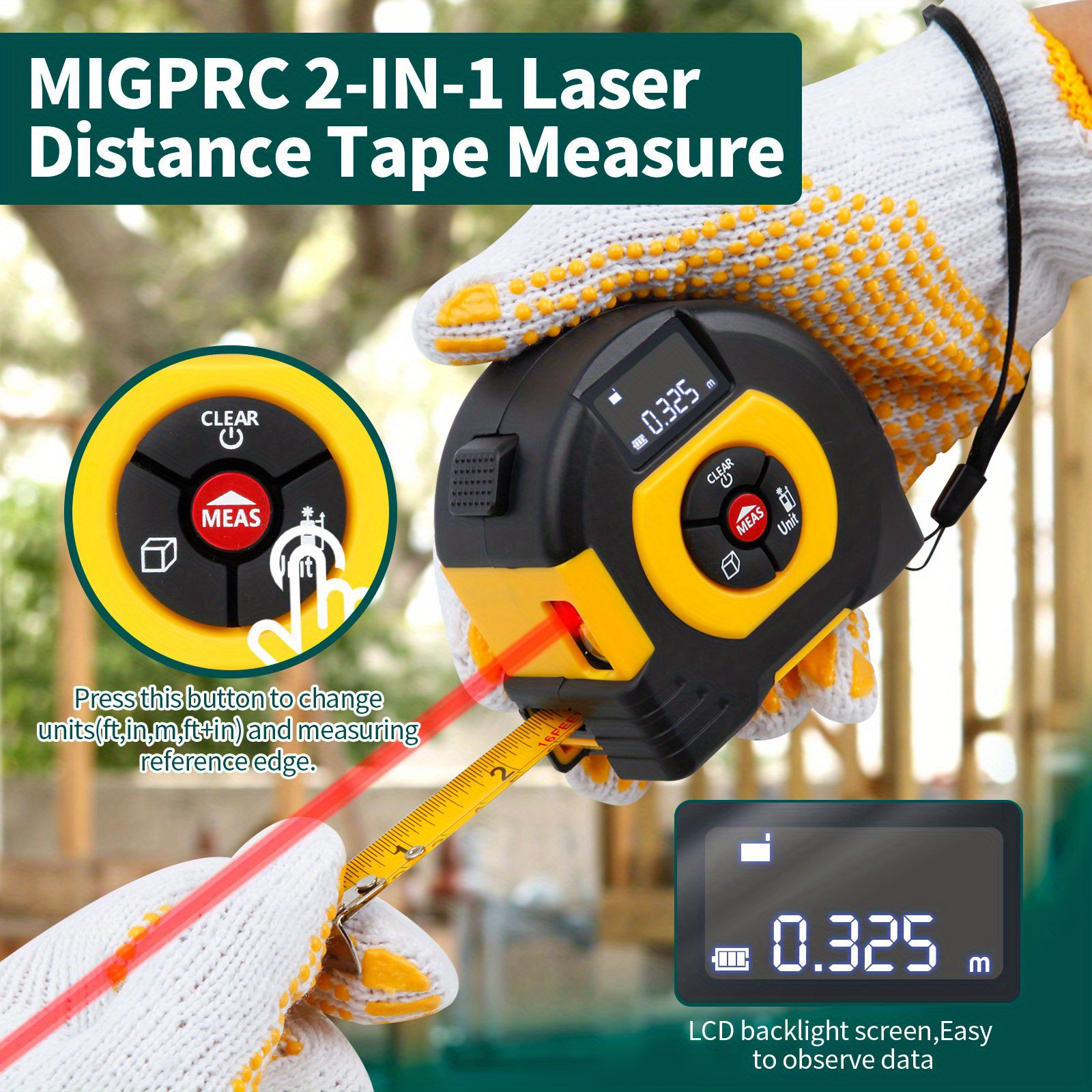 Laser Tape Measure 3 In 1 Digital Tape Measure High Precision Laser  Rangefinder
