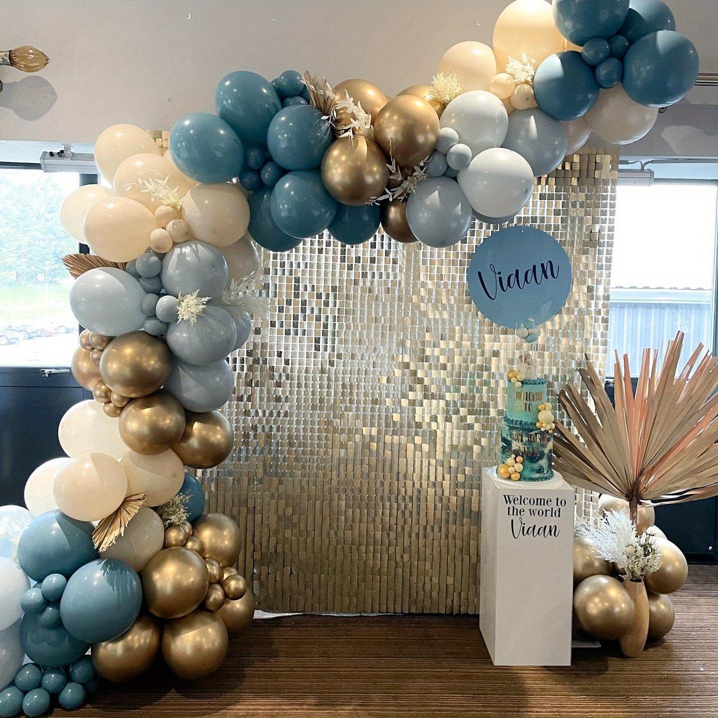 Beaumode Blue Slate Golden Balloon, Garland Arch Kit, Different Sizes ...