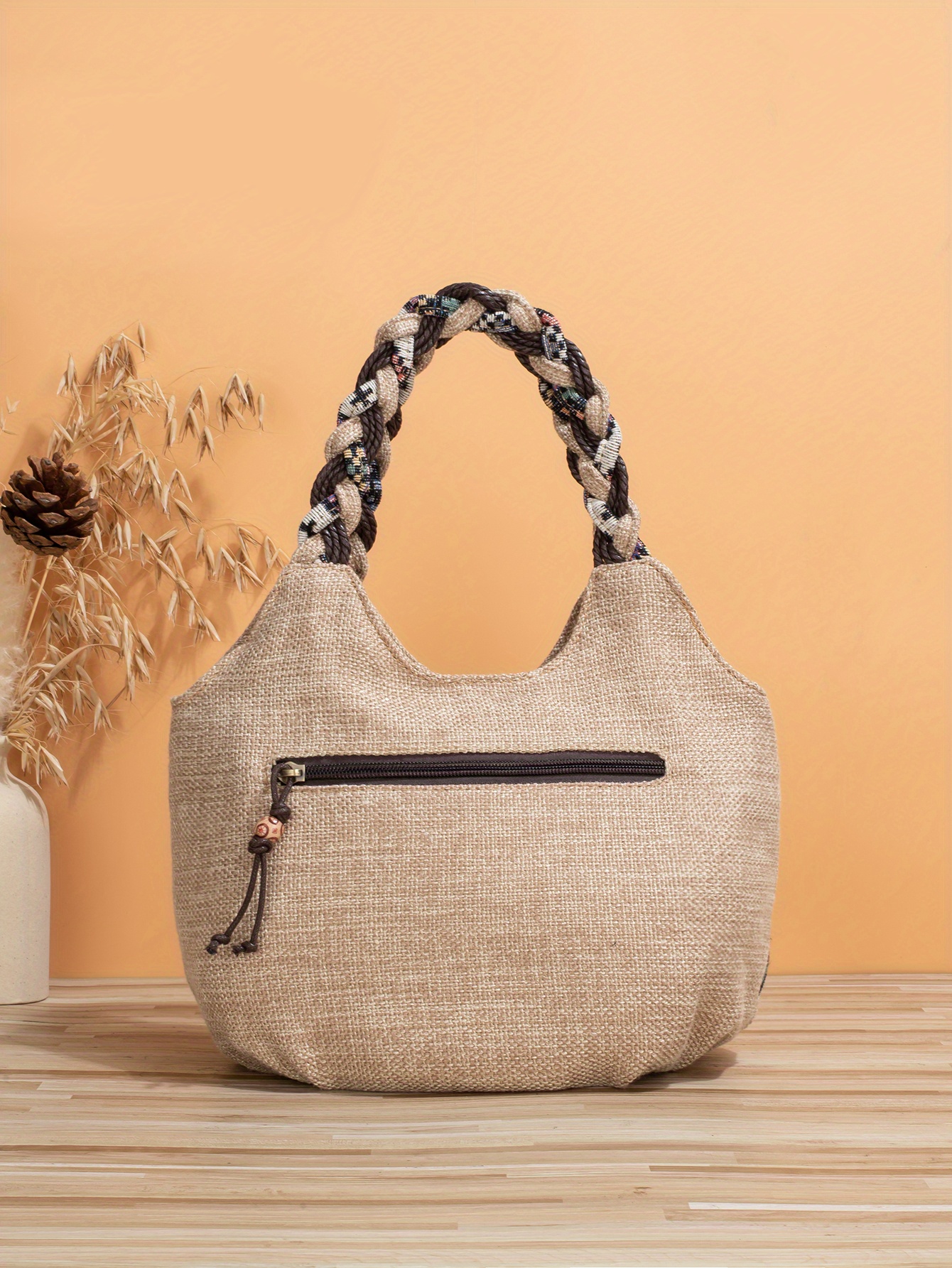 Grey floral embroidered hot sale tote bag