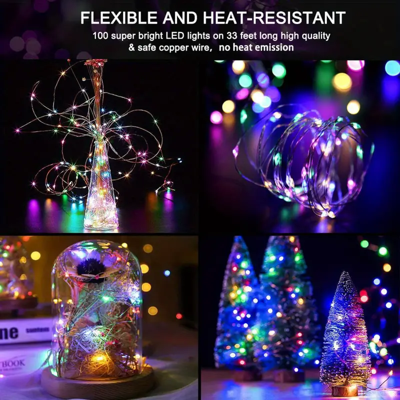 1pc twinkle star 100leds copper wire light strings garden fairy light strings with 8 lighting modes usb powered with remote control for wedding party home christmas decoration 33ft details 2