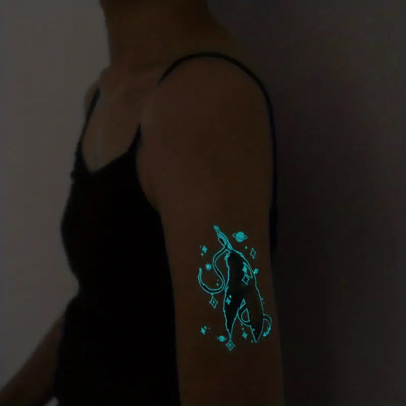 1pc butterfly flying fluorescent sticker blue luminous tattoo sticker waterproof spring body decoration sticker for girls details 4