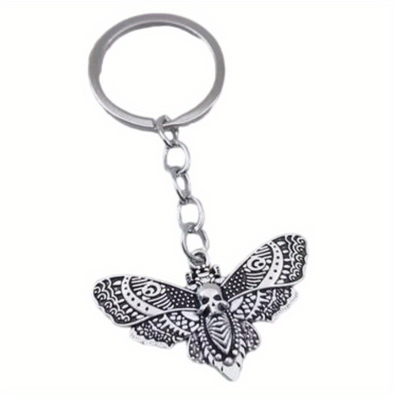 Image of 1pc Men's Gothic Diy Moth Skull Head Metal Keychain, Backpack Bag Car Key Pendant Decoration, Party Gift Accessories