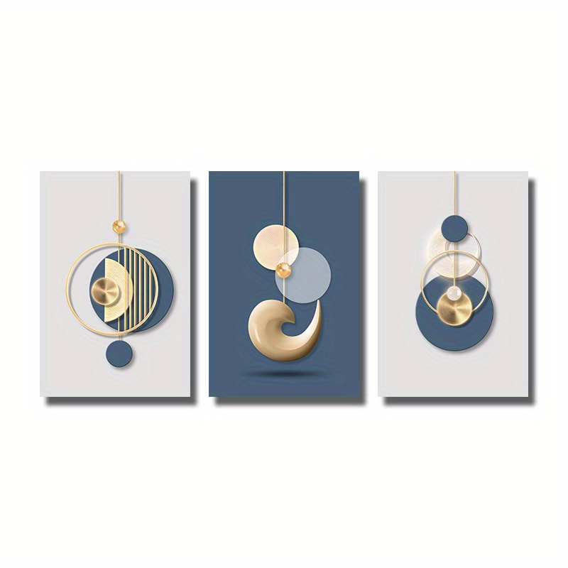 Modern Wall Art Painting Golden Blue Abstract Graphic Poster - Temu