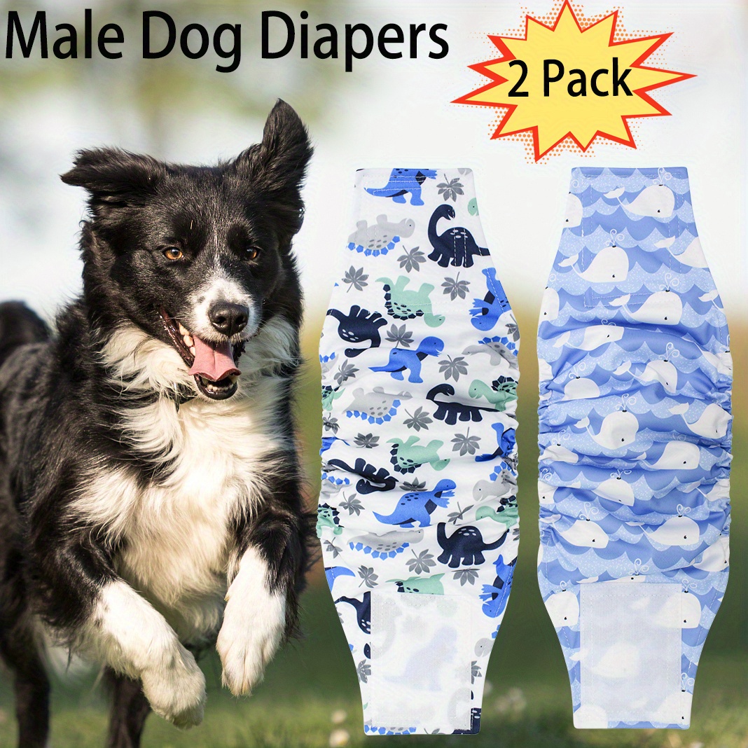 Image of 2pcs Male Dog Diapers Reusable Doggie Belly Bands For Medium Large Dogs Washable Puppy Wraps