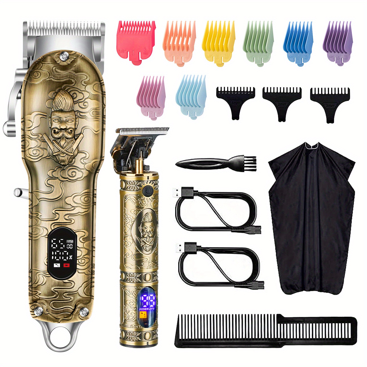 Suttik Hair Clippers for Men, Professional Clippers and Trimmers Set,  Cordless Barber Clippers for Hair Cutting, Beard Trimmer Hair Cutting Kit  with T-Blade Hair Trimmer, LED Display, Gift for Men Gold