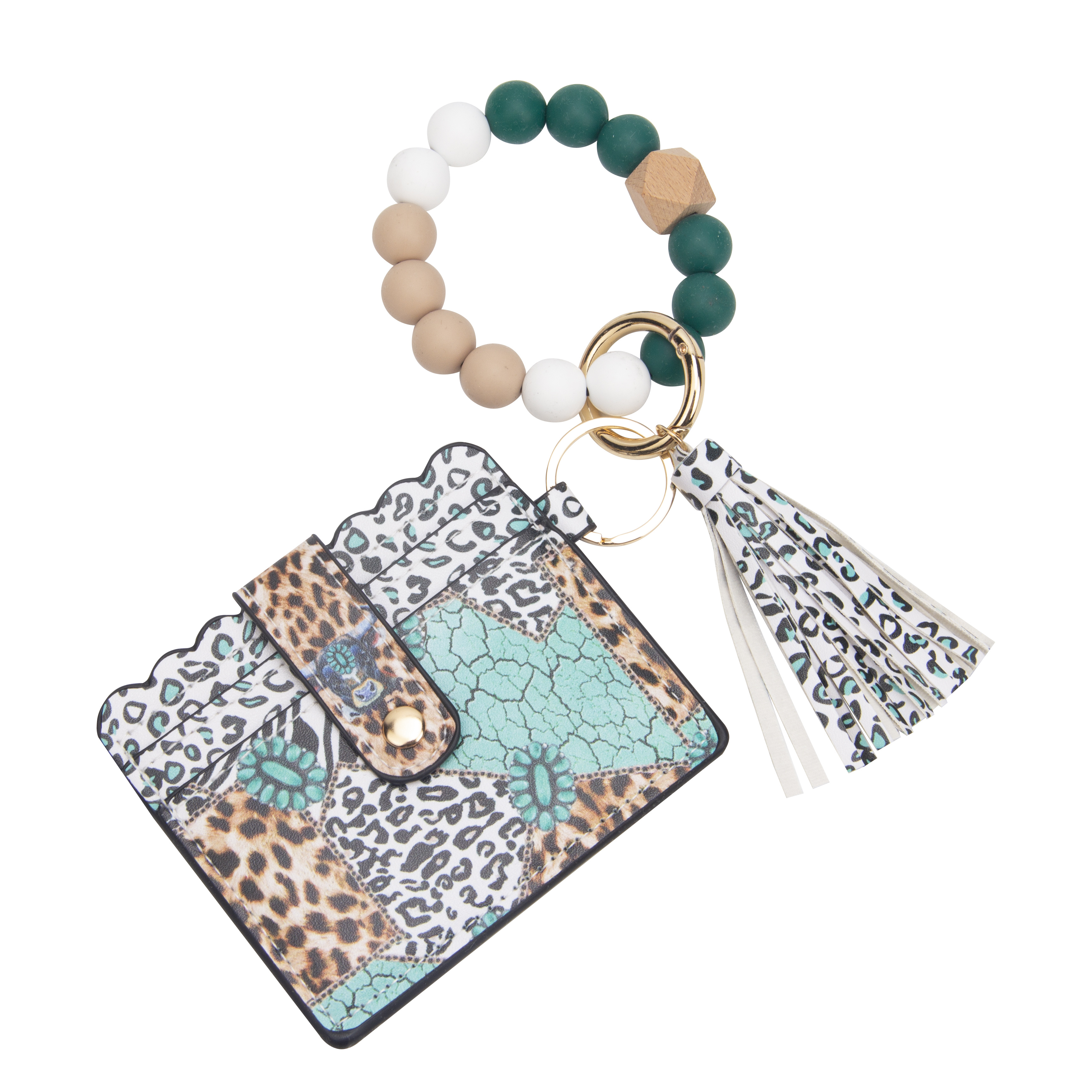 Leopard Beaded Key Ring Wallet Bracelet