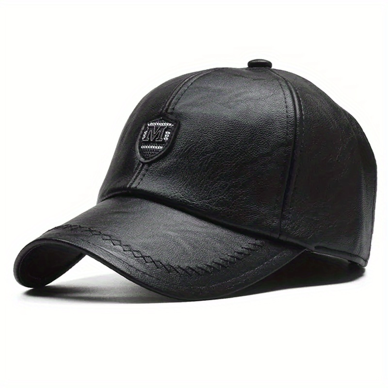 TEMU 1pc Men's British Pu Leather Baseball   Adjustable Summer Breathable Casual Hat Spring/autumn/spring Summer, Ideal Choice For Gifts