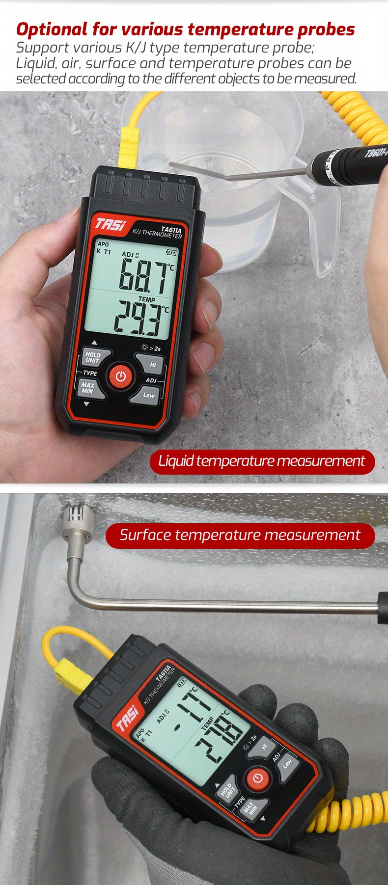 Thermometer Ta611a Mold Surface Thermometer Contact Thermometer K-type  Thermocouple Thermometer/data Retention/high/low Temperature Alarm/unit  Conversion/backlight Display/automatic  Shutdown/maximum/minimum/average/self Purchase Of 3 No. 7 Batteries - Temu