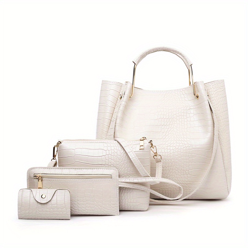 Crocodile Pattern Handbag Set: Tote, Crossbody, Clutch, Card Holder