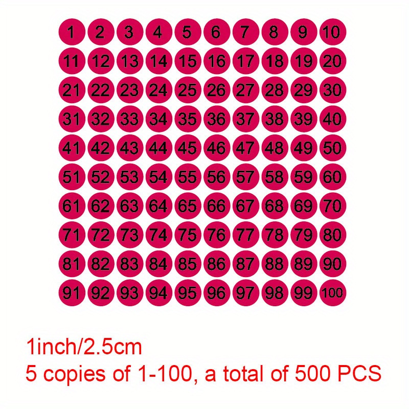 Etiquetas adhesivas numéricas redondas, 10 hojas, 1 a 50