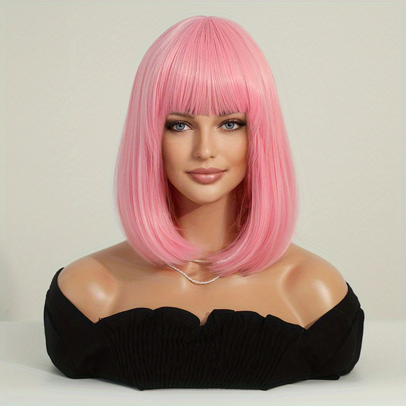 Bob Wigs Bangs Women Short Colored Straight Synthetic Temu