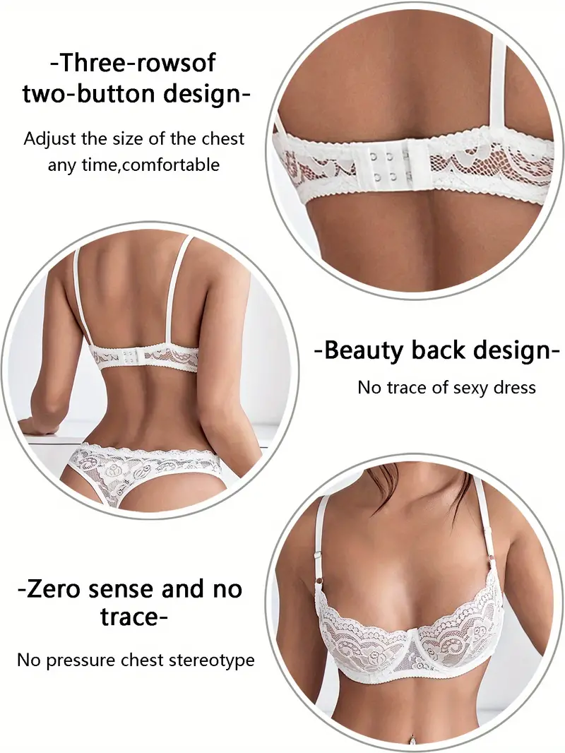 sheer lace matching lingerie set push up underwire bra low cut bikini panties womens lingerie underwear details 3