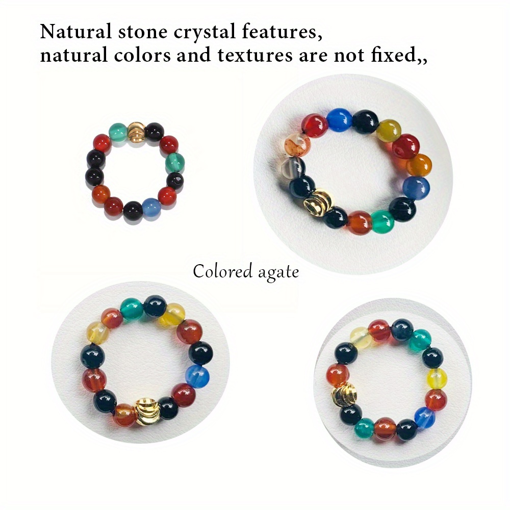 4mm Natural Multi-Color Gemstone Round Beads Circle Adjustable Stretchy  Rings