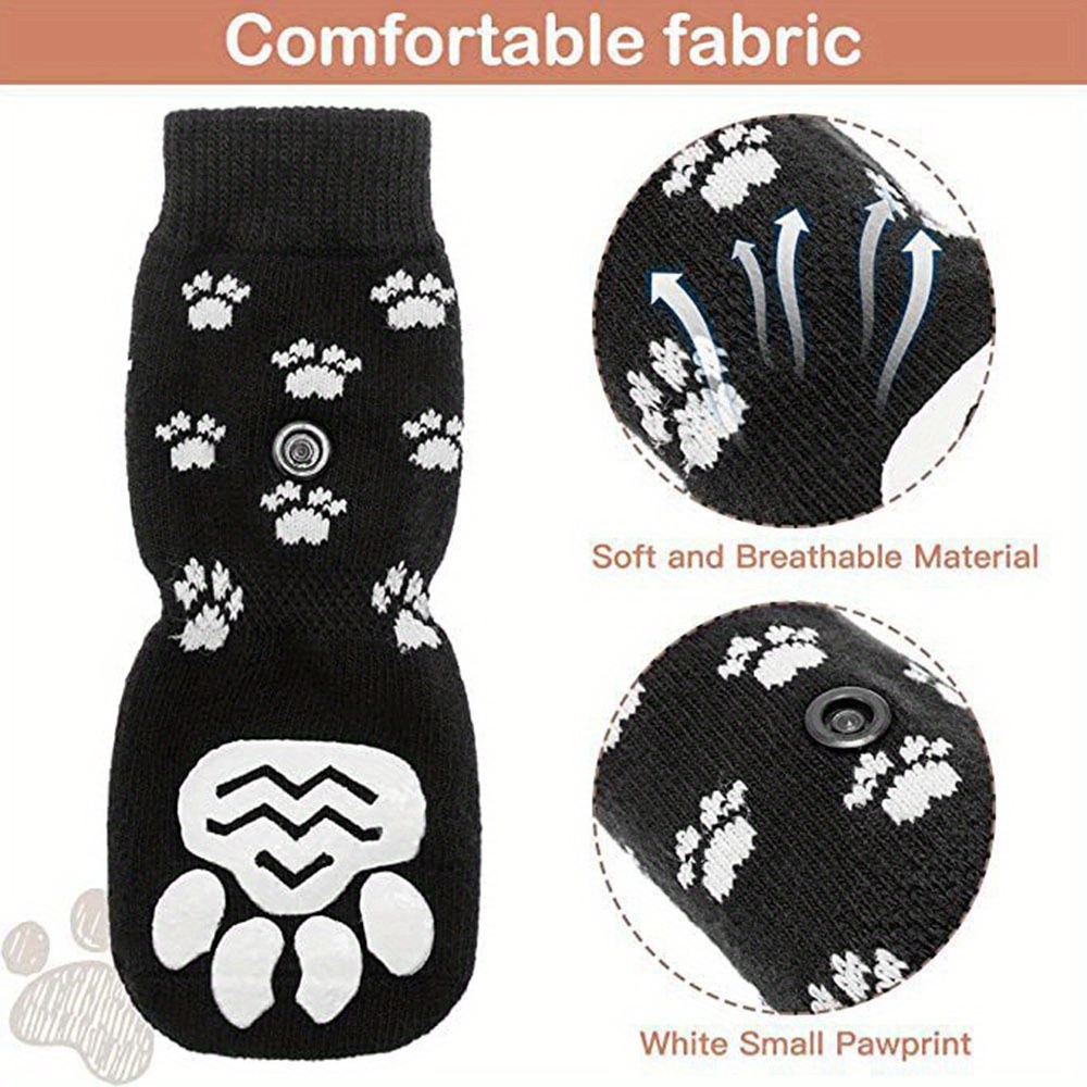 Adjustable Dog Socks Shoes with Anti-Slip Waterproof Rubber for Outdoor Traction Control - Puppy Pet Paw Protectors with Easy Fasten Tape, Ideal for Hardwood Floors, Available in Black, Red, and Brown Designs, Dog Walking Shoes