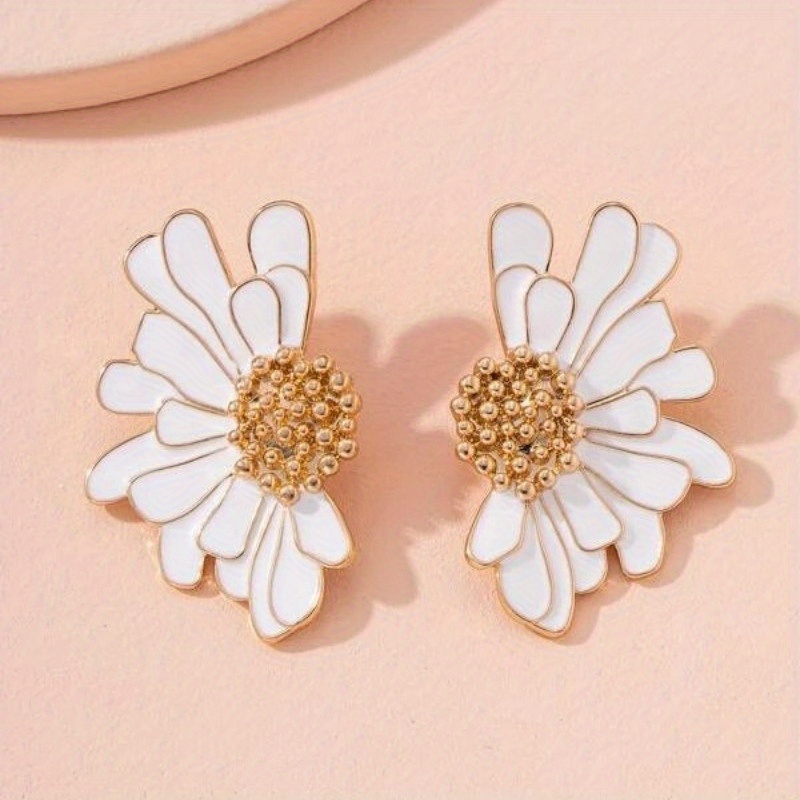Green Flower Enamel Stud Earrings, 18K Plated