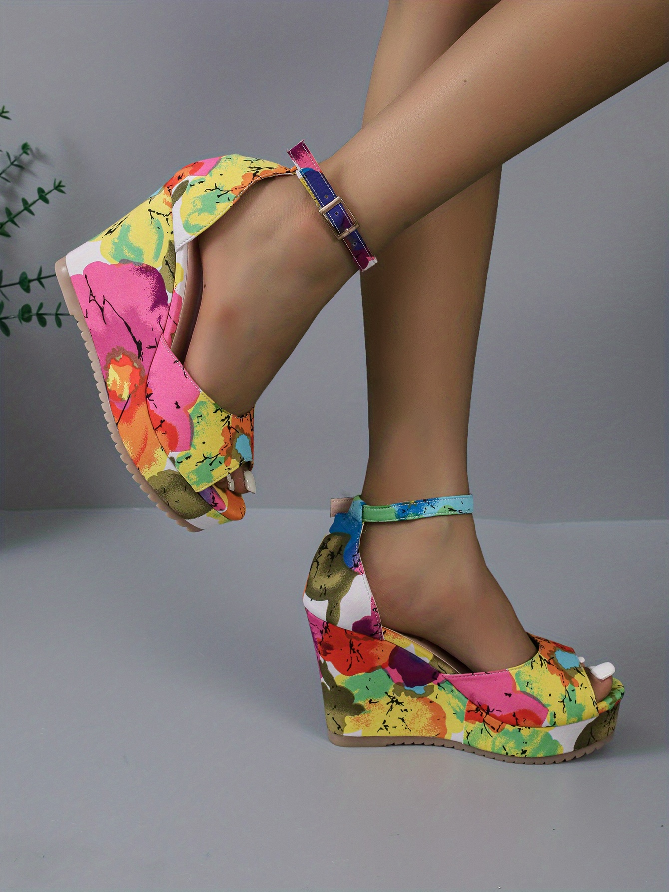 Floral peep hot sale toe wedges