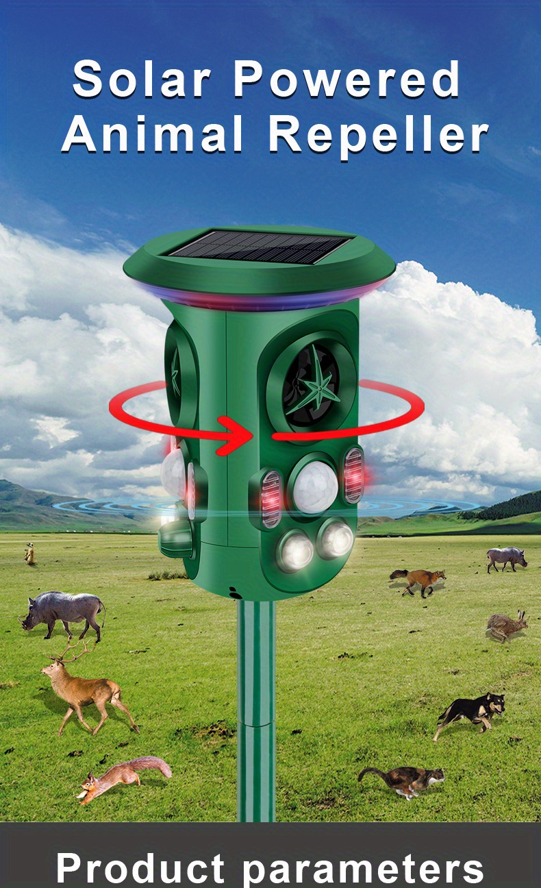 1pc Repellente Solare Ultrasuoni Animali - Rilevatore Movimento  Impermeabile - Alimentato Tramite Usb/solare - Allontana Cani, Gatti,  Procioni, Puzzole, Conigli, Scoiattoli - Essenziale Viaggi Allaperto,  Campeggio Uso Domestico, Sconti