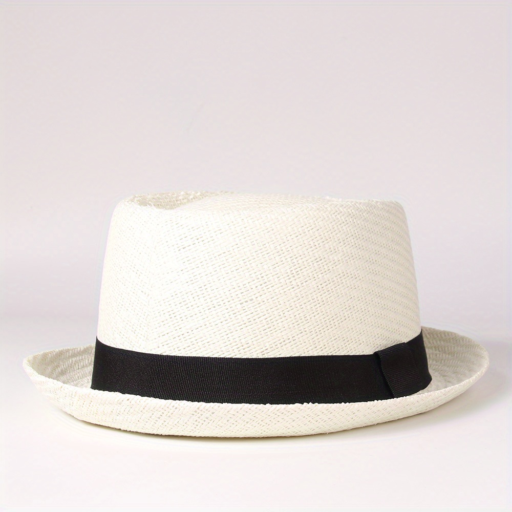 1pc Casual Versatile Sunshade Straw Hat With Black Band For