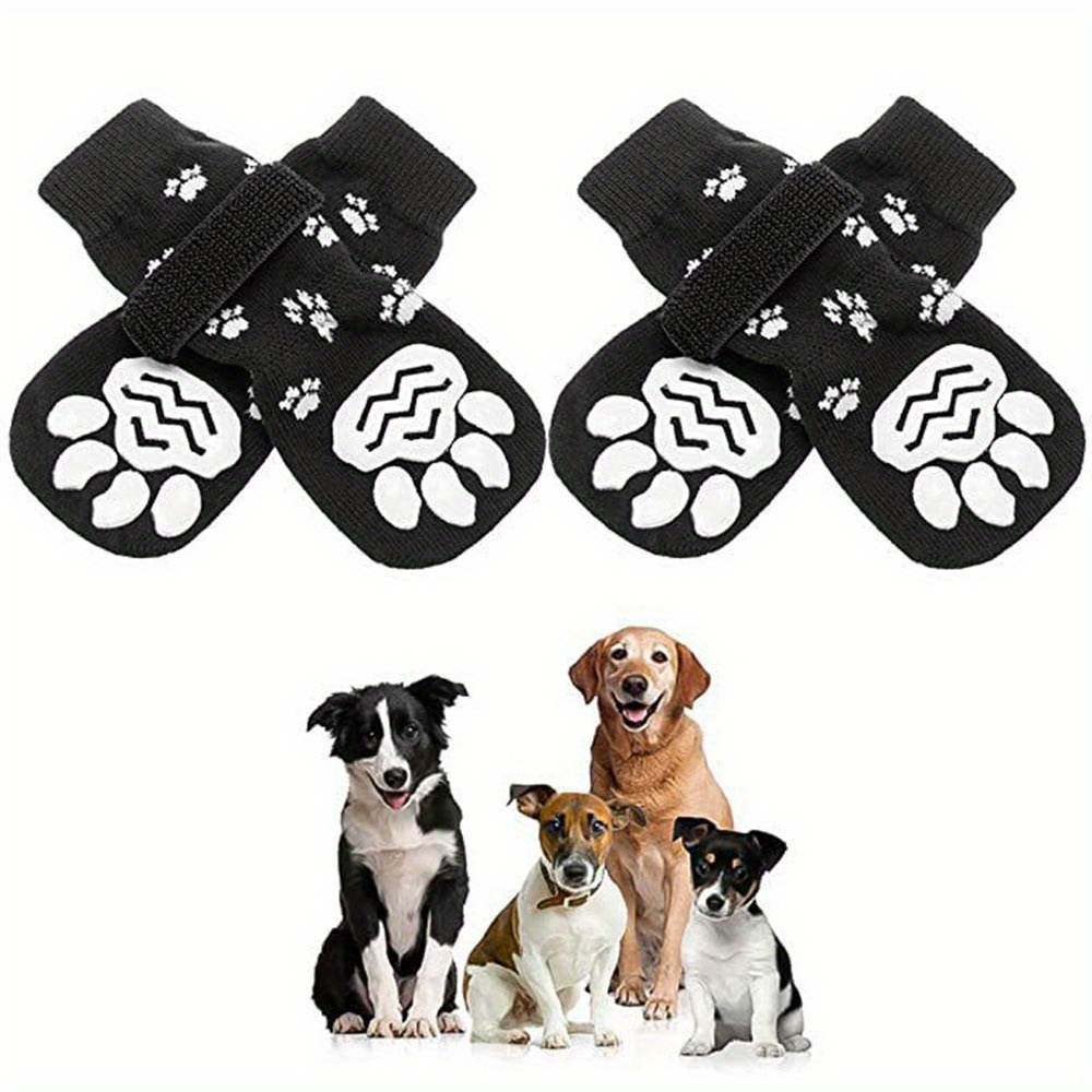Adjustable Dog Socks Shoes with Anti-Slip Waterproof Rubber for Outdoor Traction Control - Puppy Pet Paw Protectors with Easy Fasten Tape, Ideal for Hardwood Floors, Available in Black, Red, and Brown Designs, Dog Walking Shoes