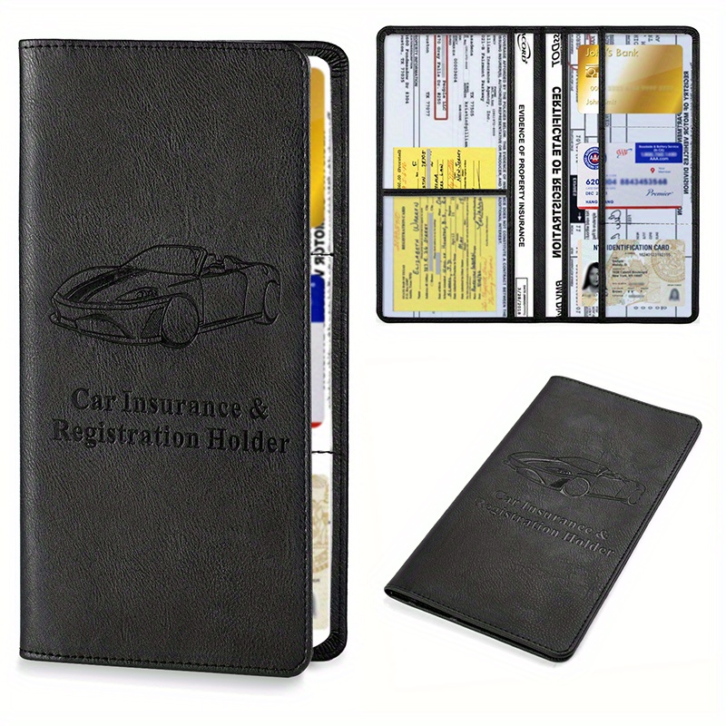 GetUSCart- Car Registration & Insurance Card Holder：Auto Glove Box  Organizer Document Wallet Leather Manual Folder Vehicle Compartment License  Case Truck Accessories for Women Men
