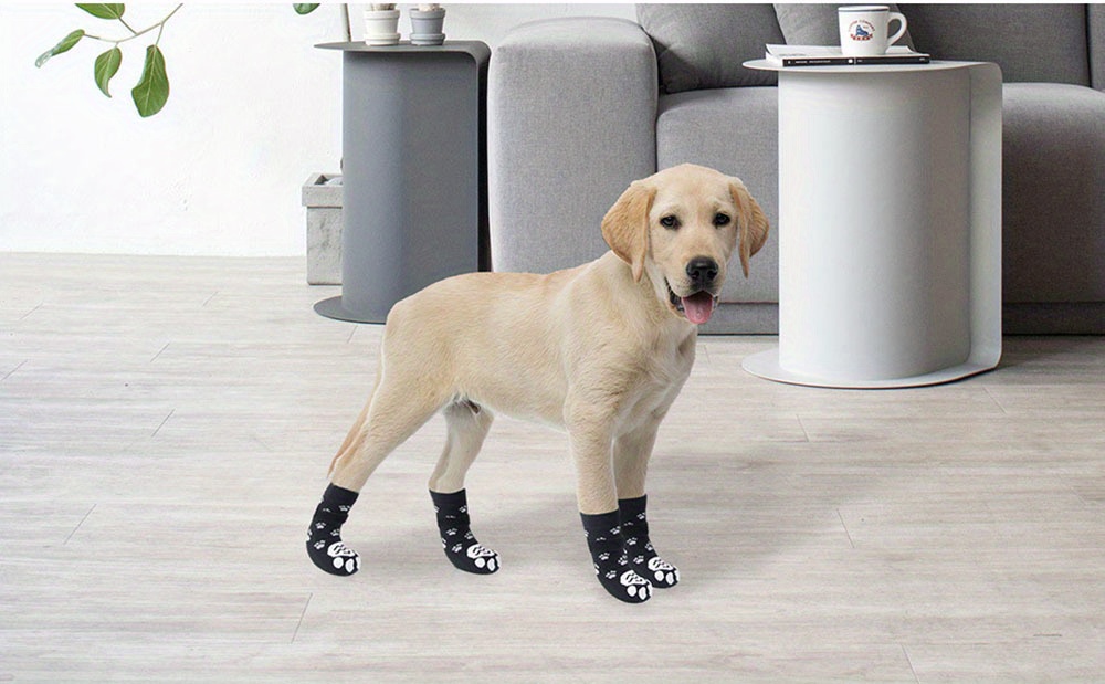 Adjustable Dog Socks Shoes with Anti-Slip Waterproof Rubber for Outdoor Traction Control - Puppy Pet Paw Protectors with Easy Fasten Tape, Ideal for Hardwood Floors, Available in Black, Red, and Brown Designs, Dog Walking Shoes