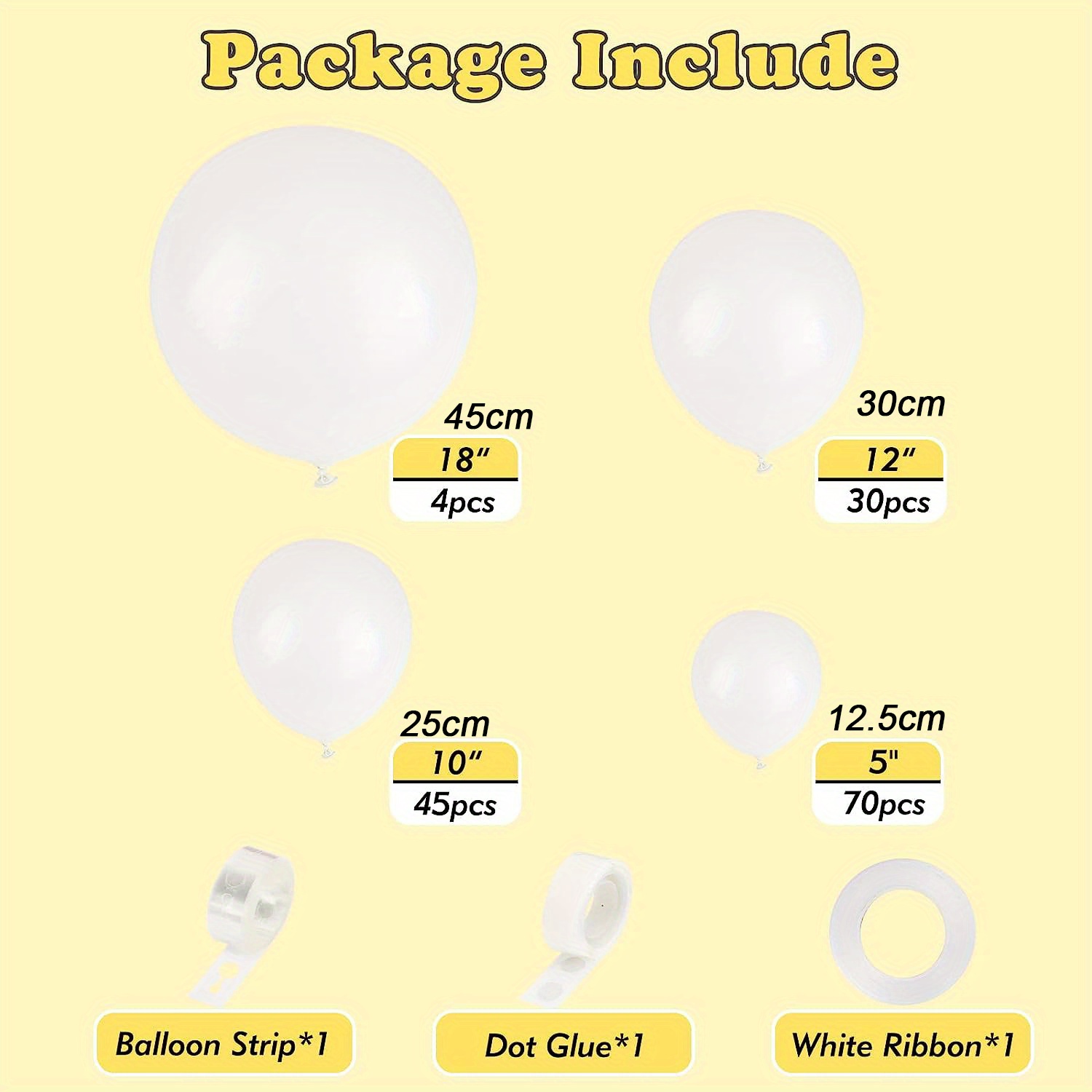 149pcs White Balloons 18 12 10 5 Inch Different Sizes Matte White