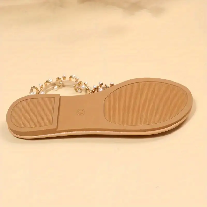 womens faux rhinestone pearl tassel sandals toe loop glitter beach slingback flat shoes summer roman style shoes details 5