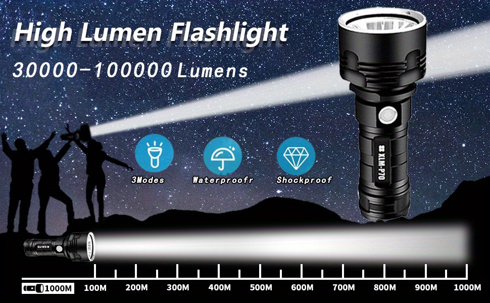 LUXNOVAQ Linterna LED recargable súper brillante linternas potentes, 300000  lúmenes de alto lumen zoomable, linternas tácticas USB, linterna