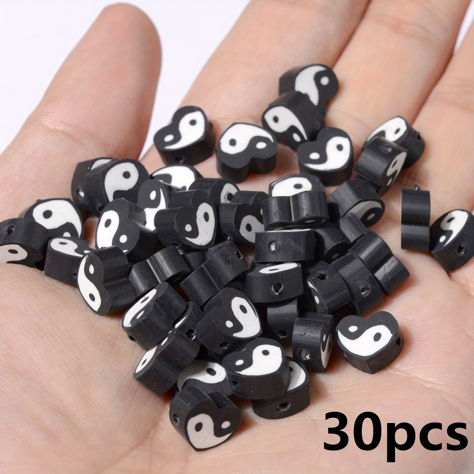 20/50pcs Polymer Clay Beads White Black Tai Chi Love Heart Clay Spacer  Beads For Jewelry