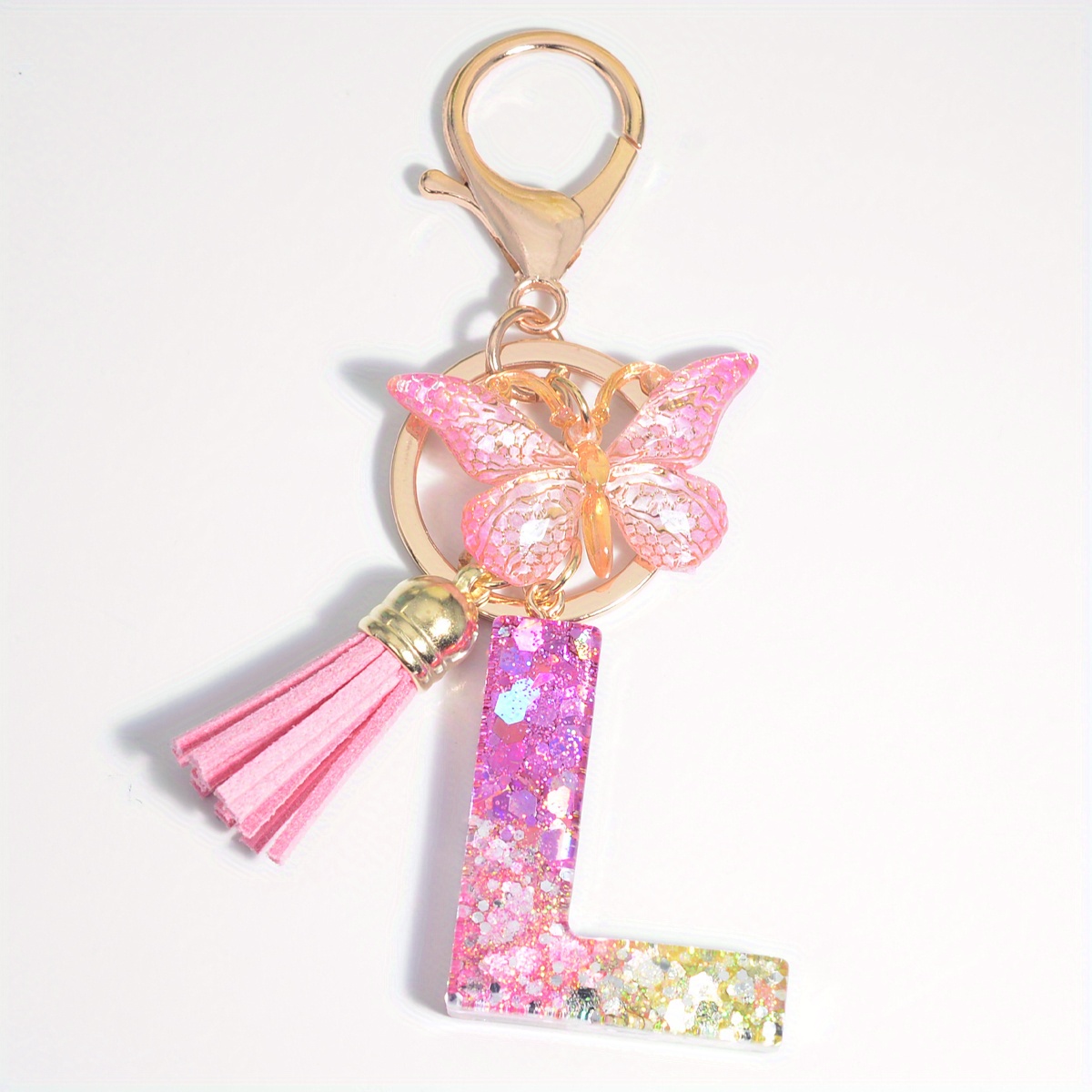 1pc Women's Pink Glitter Butterfly & Letter Shaped Keychain